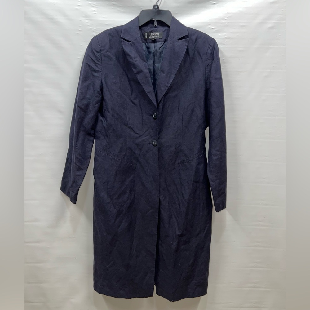 Levine Classics Trench Coat Women’s Sz 12 Blue Cotton Blend Pockets